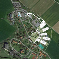Luftbild mit geplantem Neubau